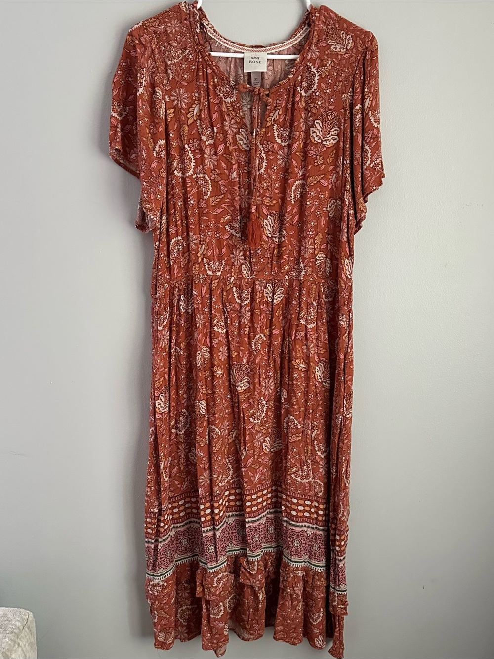 XL Knox Rose Boho Fall Maxi / Midi Dress Womens floral terracotta orange rust